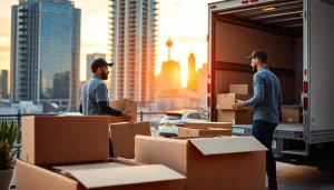 Efficient movers providing Toronto moving services while packing items in a Toronto apartment.