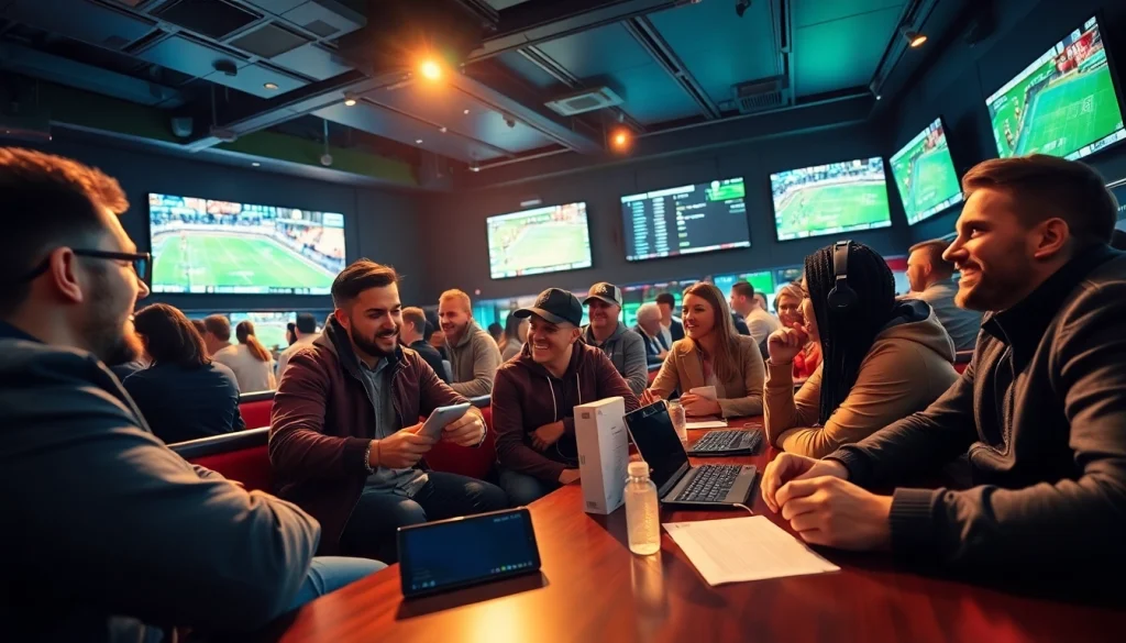 Engaged bettors enjoying the best sports betting sites for Mexico in a vibrant lounge atmosphere.