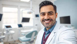 Dr. Shahram Valiani DDS demonstrating a welcoming smile in his modern dental office setting.