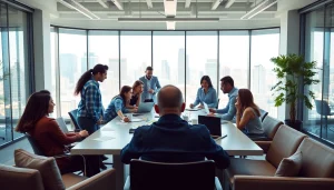 Engaging team collaboration scene showcasing https://valuesfirst.com in a modern office.