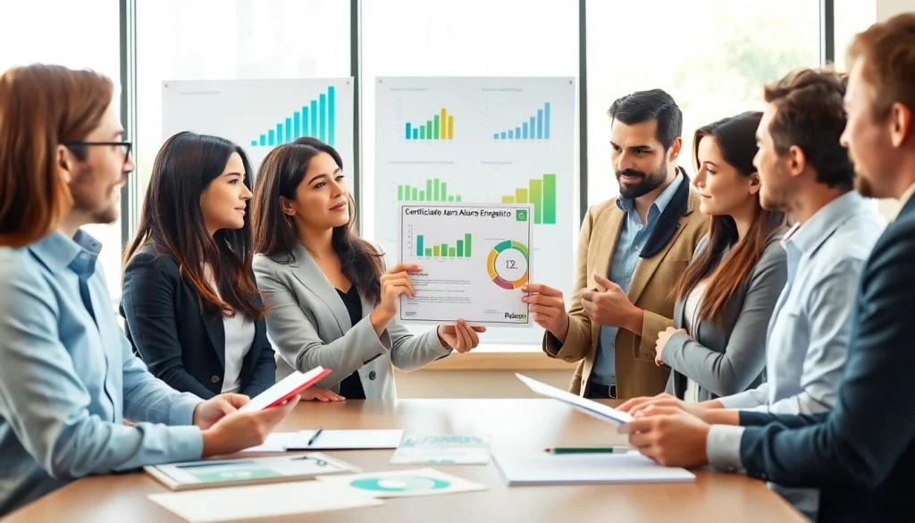 Analizar el Certificado Ahorro Energético con un equipo profesional en una oficina moderna.
