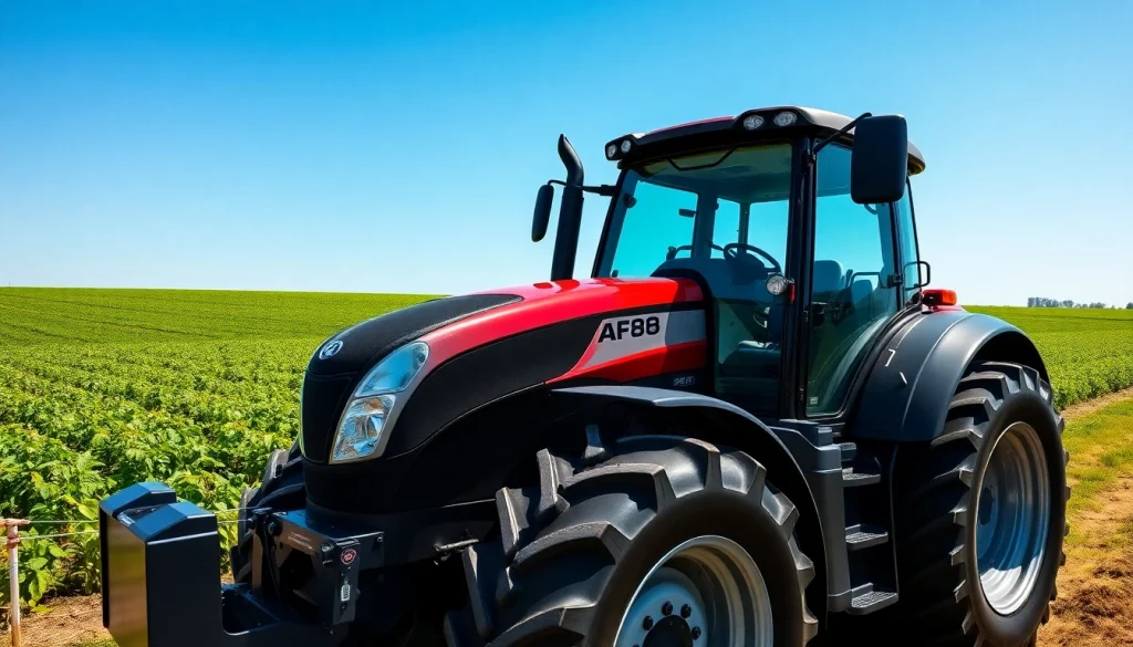 Showcasing AF88 tractor in a vibrant field, emphasizing modern design and efficiency.