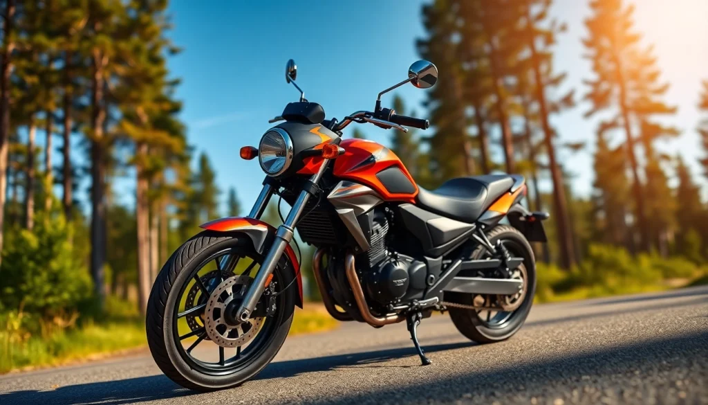 50ccm roller auf einer malerischen Waldstraße mit glänzenden Details und lebendigen Farben.