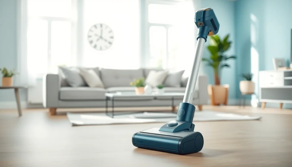 Vacuuming with the best cordless vacuum in a bright, stylish living room.