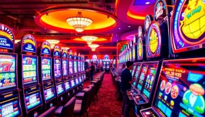 Berinteraksi dengan mesin slot gacor yang berwarna cerah dan mengasyikkan di kasino.