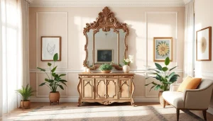 Shop unique handmade mirrors at https://merithome.co.uk in an elegantly styled living room.