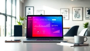 View of a TikTok SMM panel showcasing analytics on a modern laptop in a bright office.