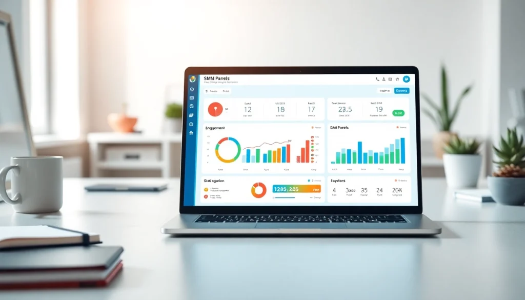 Engaging smm panel dashboard on a laptop in a modern workspace.