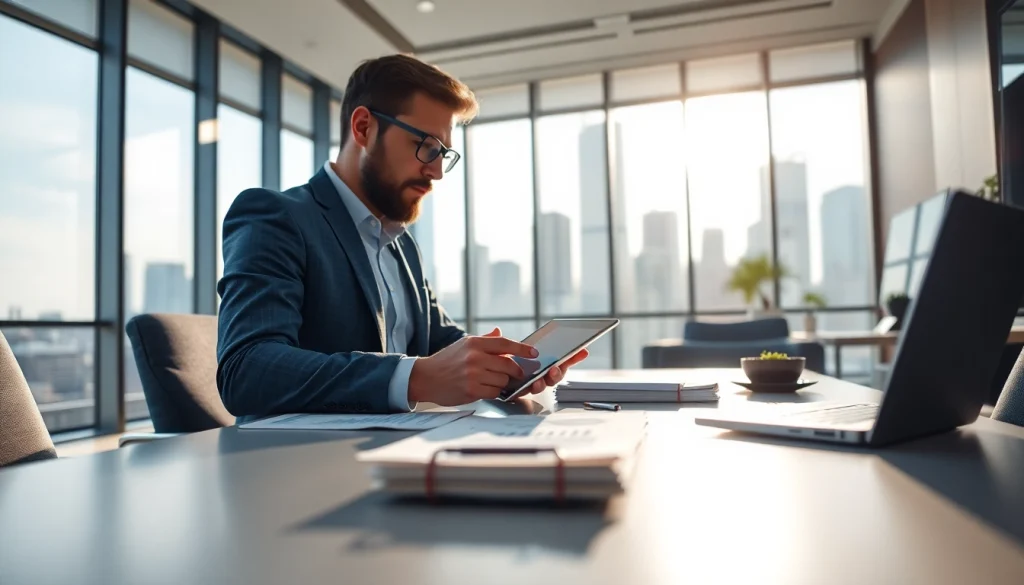 Analysing financial data on https://zukunftkapital.de with detailed graphs and a modern office.