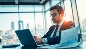 Engaging scene of Competitor Research being conducted by a business consultant in a modern office.