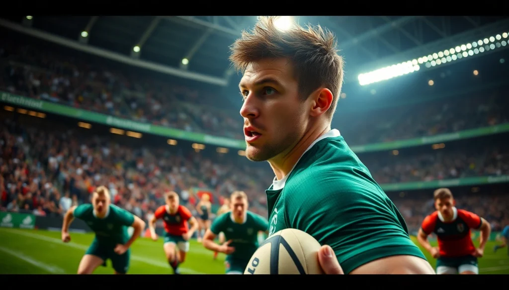Henry Slade making a powerful move on the field at https://diknews.co.uk/henry-slade/ during a thrilling rugby match.
