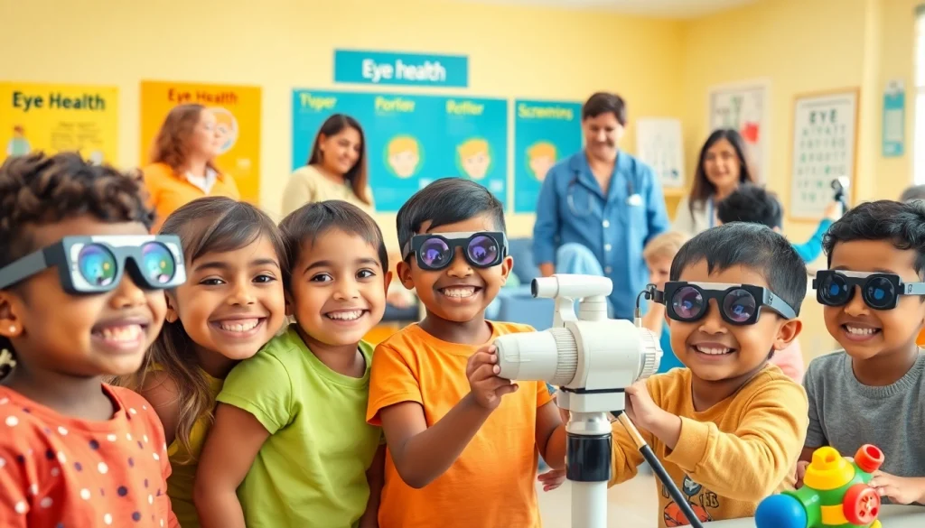 Children undergoing vision screening while showcasing the importance of Our Children's Vision for eye health.