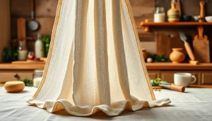 Kaasdoek die in een keuken hangt met vers gemaakte ingrediënten voor kaas.