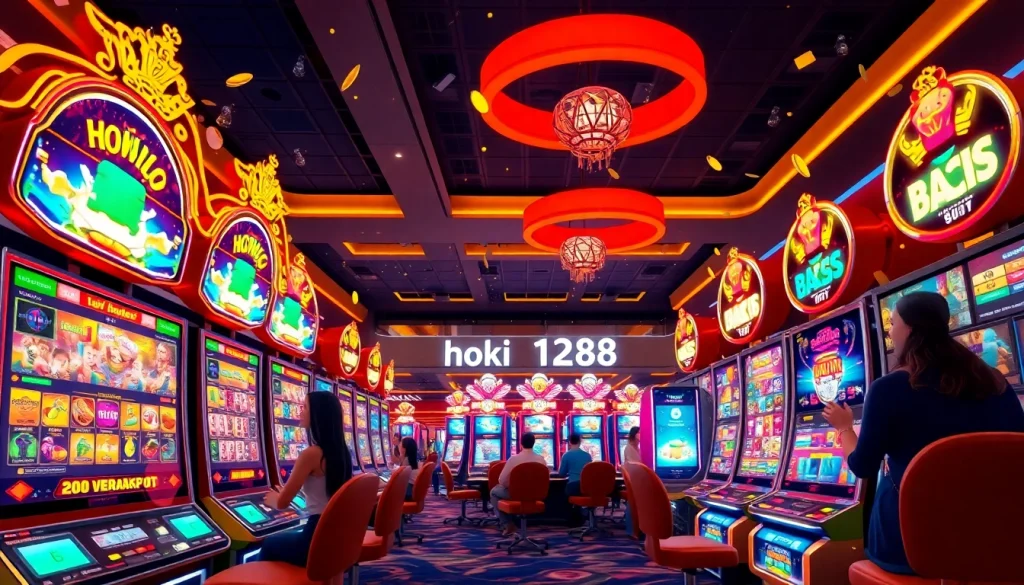 Engaging online gaming scene featuring hoki138 slot machines and vibrant ambiance.