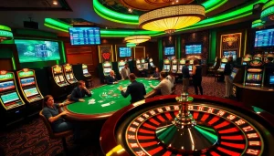 Immerse in the thrilling action of 79king04's casino scene with vibrant poker games and slot machines.