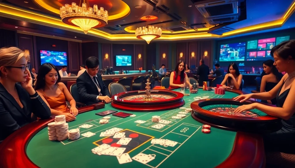 Players enjoying thrilling games at 789bet’s luxurious casino environment, showcasing baccarat and roulette excitement.