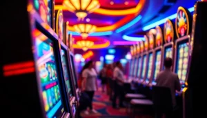 Menikmati permainan slot bet kecil di kasino dengan suasana ceria dan mesin slot yang berkilau