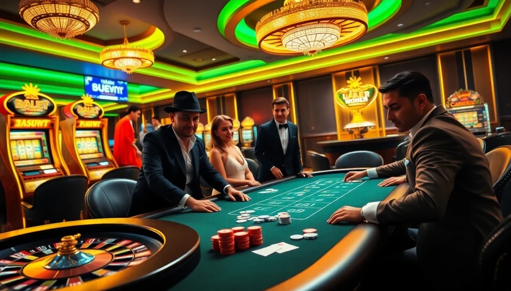 S88vip poker night featuring elegant players, vibrant roulette table, and exciting casino elements.