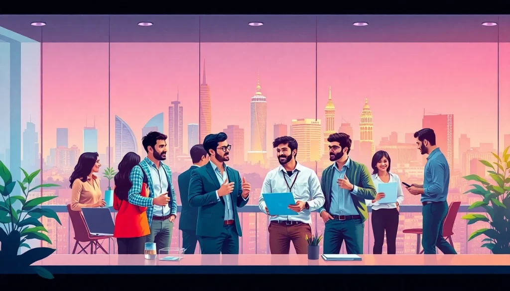 Engaging scene of kolkata entreprenure collaborating in a vibrant office setting, promoting innovation.