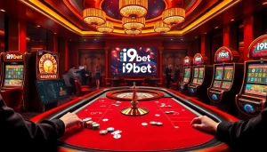 Experience the thrill of i9bet through an exciting online casino atmosphere with poker tables and roulette.