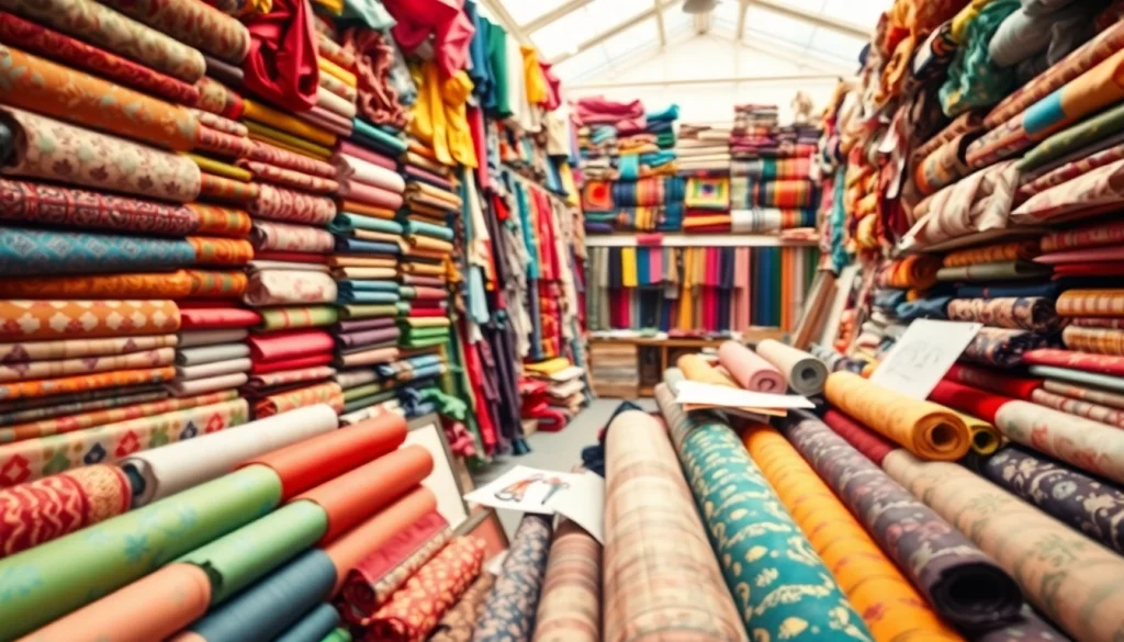 Stoffenwinkel met kleurrijke stoffen en modeaccessoires voor creatieve projecten.