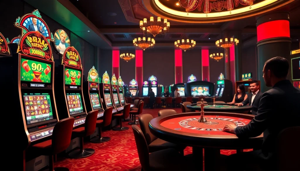 Experience the thrill of raja barong slot machines in an upscale casino environment with vibrant colors and dynamic gameplay.