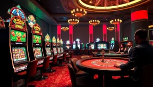 Experience the thrill of raja barong slot machines in an upscale casino environment with vibrant colors and dynamic gameplay.