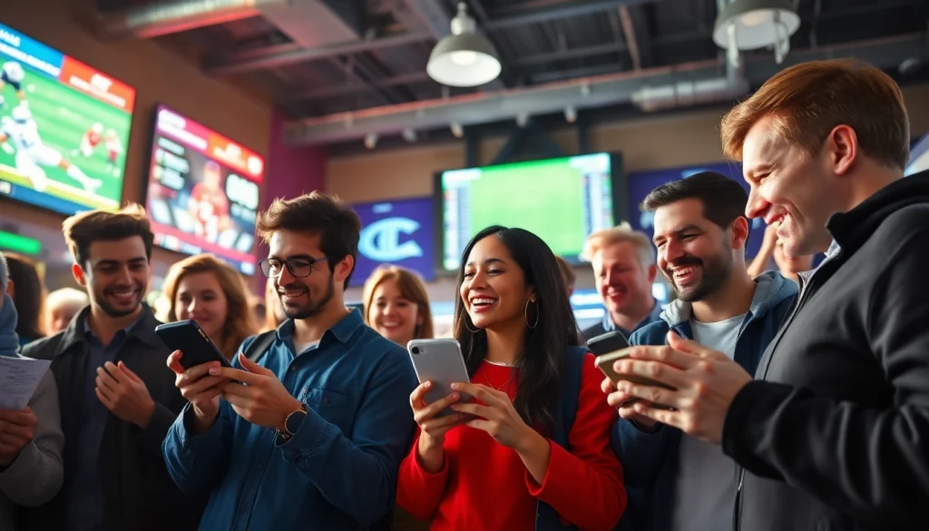 Engaged individuals enjoying sports betting in Canada while discussing odds and live events.