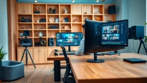 Engage with professional video editing services in a dynamic editing studio environment.