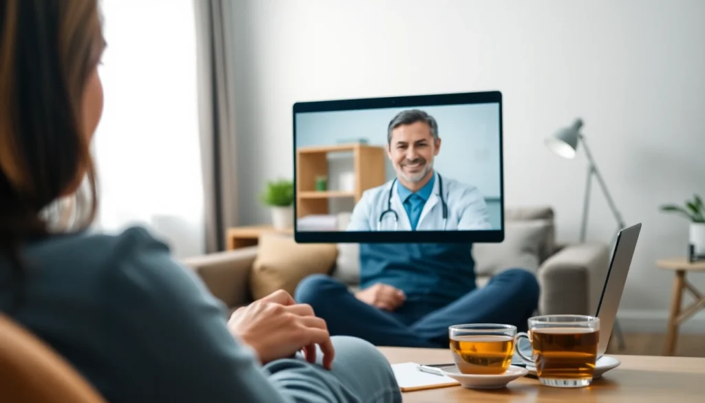 東京オンラインクリニック AGA 口コミ - オンライン診療中、患者と医師がビデオ通話をしている場面。