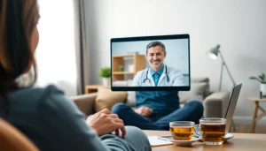 東京オンラインクリニック AGA 口コミ - オンライン診療中、患者と医師がビデオ通話をしている場面。