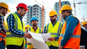 Engaging careers in construction with diverse professionals collaborating on-site in a vibrant environment.