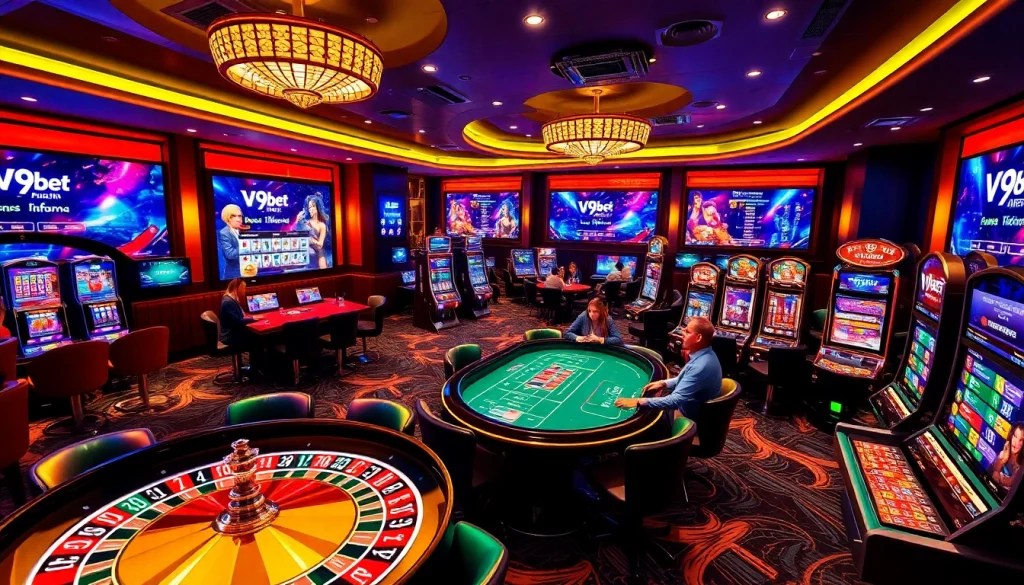 V9bet players enjoying a thrilling online casino experience with engaging games and vibrant atmosphere.