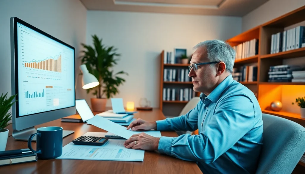 SMSF accountant analyzing financial strategies in a professional office.