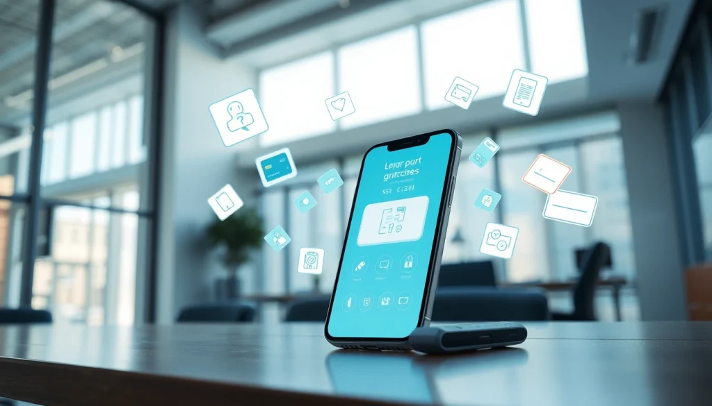 현대적 사무실 환경에서 스마트폰에 표시된 소액결제 인터페이스의 모습.