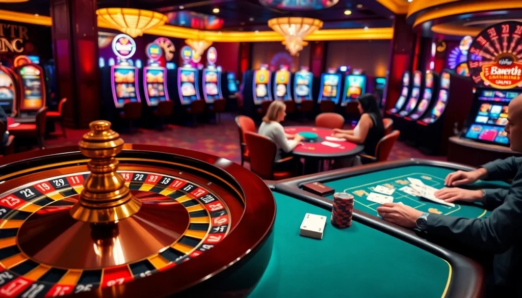 Experience the thrills of Hi88 Com with vibrant casino visuals of poker, slot machines, and betting.