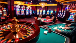 Experience the thrills of Hi88 Com with vibrant casino visuals of poker, slot machines, and betting.