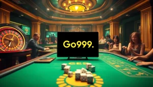 Experience the thrill of gambling with Go99.cheap at a vibrant casino scene featuring poker and roulette.