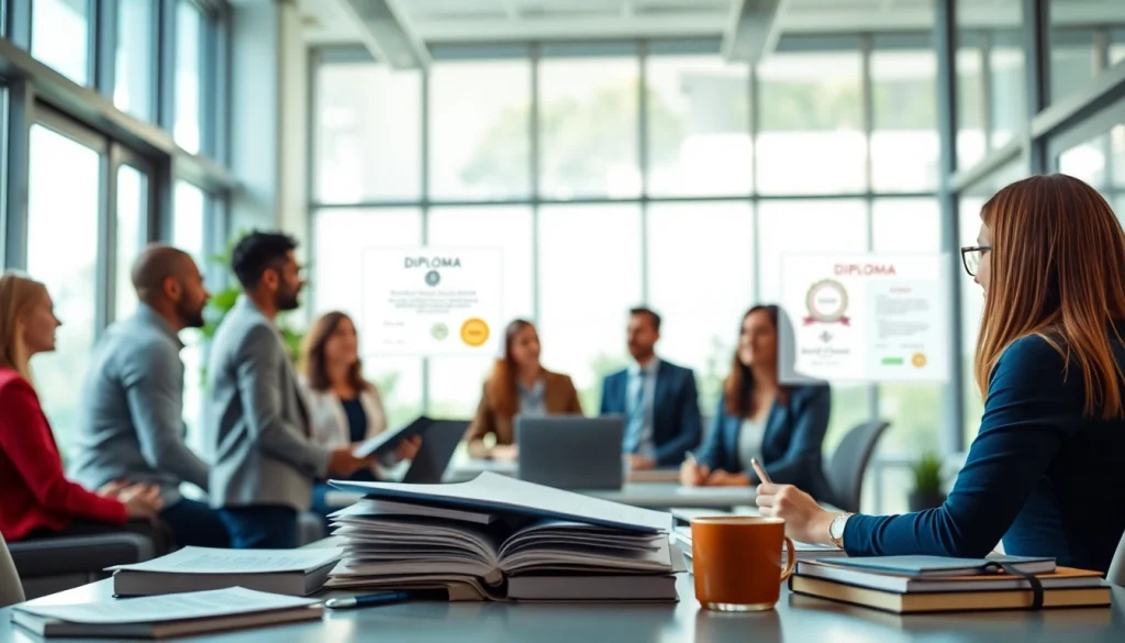 Engaging office scene focused on Diploma kopen hbo with diverse individuals collaborating.