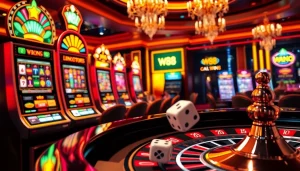 Engaging gamblers at tại w88 with vibrant slot machines and active betting on casino games.