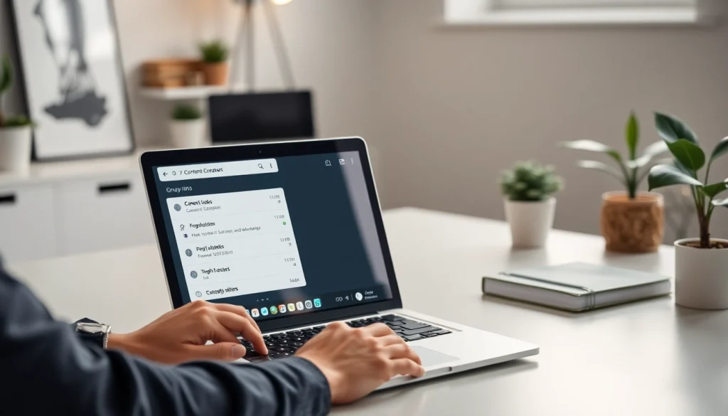Content creator using payment links for content creators on a laptop in a modern workspace.