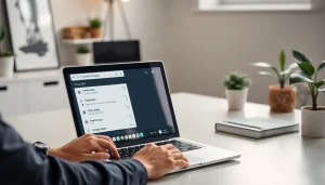Content creator using payment links for content creators on a laptop in a modern workspace.