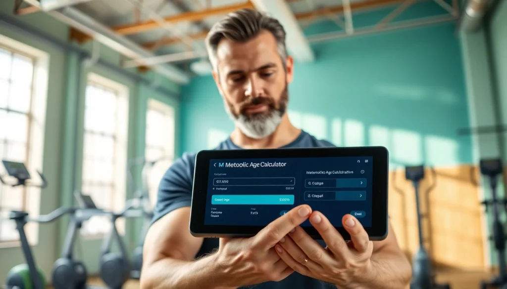Engage with the metabolic age calculator as a fitness coach demonstrates healthy living techniques.