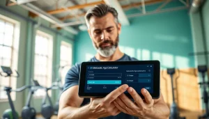 Engage with the metabolic age calculator as a fitness coach demonstrates healthy living techniques.