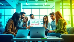 Engage in edmonton social media marketing with a diverse team collaborating in a modern office.