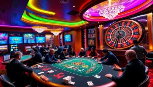 Engaging players at an F8 BET casino table strategizing over cards and winning bets.
