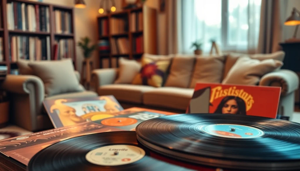Discover vibrant lp records displayed elegantly on a vintage turntable in a cozy setting.