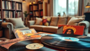Discover vibrant lp records displayed elegantly on a vintage turntable in a cozy setting.