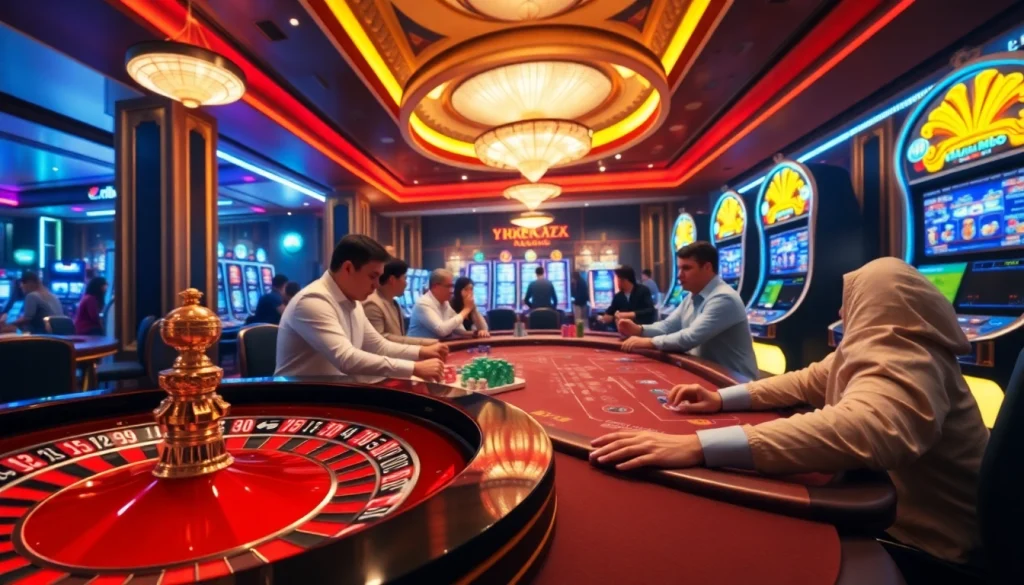 Experience thrilling gameplay at DR88 nhà cái casino with vibrant slot machines and poker tables.