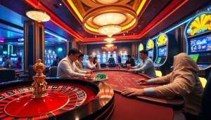 Experience thrilling gameplay at DR88 nhà cái casino with vibrant slot machines and poker tables.